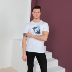 Mens T-Shirt R/N S/S-White-L