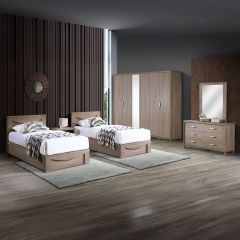 Double Bedroom Set (Twin Bed 90x190cm, 1x6 Doors Wardrobe,  1 Dressing Table, 1 Side Table)