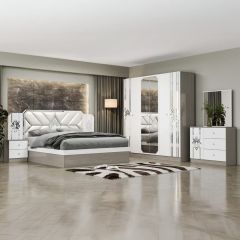 Modern Bedroom Set Double 8 Boxes - AUDREY-6634-White + Grey
