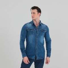 Mens Casual Shirt S/S-Dark Blue-L