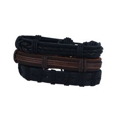 Men Leather Bracelet 3-In-1 Set