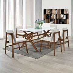 Modern Wooden Dining Table Set Walnut With 6 Chair 4BX