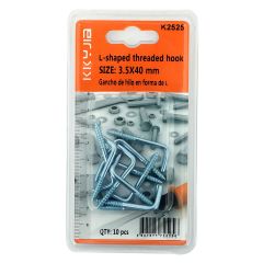 L-Shaped Threaded Hook 35x40mm 10 Pieces