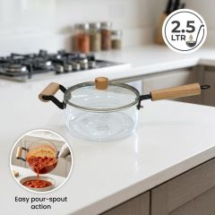 Glass Sauce Pan with Wooden Handle 2.5L