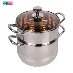 Stainless Steel Casserole & Steamer With Glass Lid 22cm