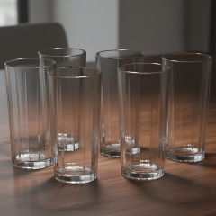 Set Of 6 Clear Ridged Drinking Glass