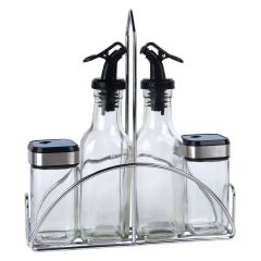 Glass Condiment Set With Stand 4 Pieces Set
