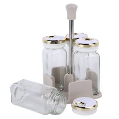 Glass Condiment Bottle 4 Pieces Set With Stand