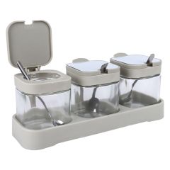 Glass Spice Bottle With Flip Lid  Spoon 3 Pieces Set