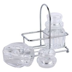 Glass Condiment Bottle 2 Pieces Set With Stand