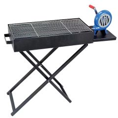 portable charcoal Barbeque Grill With An Attached Manual Air Blower