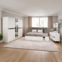 King Bed Set (Bed 180x200cm, Dressing Table With Chair, 8 Doors Wardrobe, 2 Side Tables)