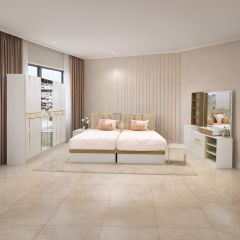 Twins Beds (Bed 120x190cm, 6 Door Wardrobge, 1 Night Stand, Dressing Table With Chair)