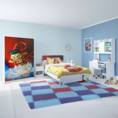 Boys Modern Bedroom Set (1 Bed 120x190cm, 1 Wardobe, 1 Night Stand, 1 Study Table With Chair)