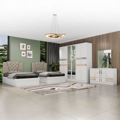 Modern Bed Room Set (Twin Bed + 1 Side Table + 1 Dressing Table + 6 Doors Wardrobe)