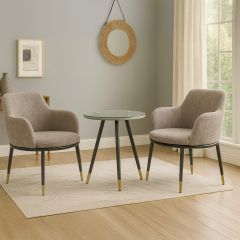 Modern Fabric Coffee Table Set With 1 Round Table & 2 Chairs