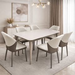 GLASS DINING TABLE 1+6 LGRYGRY