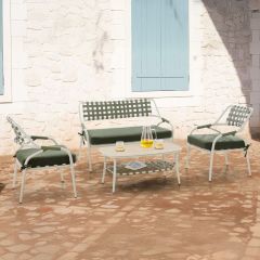 Bamboo Sofa Set Green/White 3+1+1