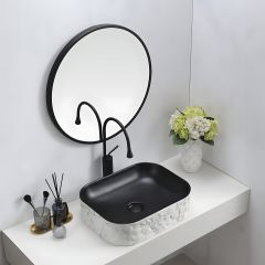 Countertop Marbleized Wash Basin Matt Black