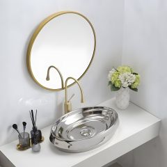 Countertop Wash Basin Gloss White Silver
