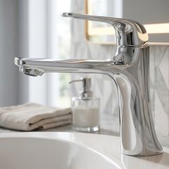 Brass Modern Basin Mixer Chrome