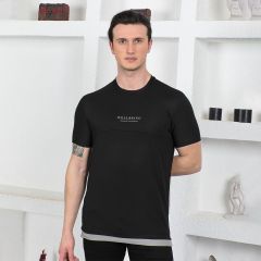 Mens Round T-Shirt Plain - Bla