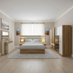 Modern Bedroom Set (1 King Size Bed, 1x6 Doors Wardrobe, 2 Side Tables, 1 Dressing Table) 