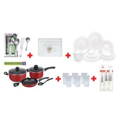 Kitchen Combo Set (16 Cutlery Set, 3 Melamine Tray Set, 26 Opal Dinner Set, 7 Non-stick Cookware Set, 6 Water Glass Set, 3 Knife Set)