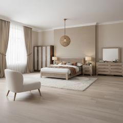 Modern Wooden Bedroom Set (1 Double Bed, 1x6 Door Wardrobe, 2 Night Stands, 1 Dressing Table) 