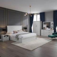 Modern Wooden Bedroom Set (1 Bed, 1x4 Door Wardrobe, 2 Night Stands, 1 Dressing Table) 