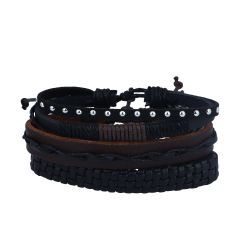 Men Leather Bracelet 3-In-1 Set