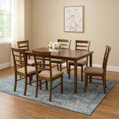 Wooden Dining Table Set (1 Table, 6 Chairs) Antique