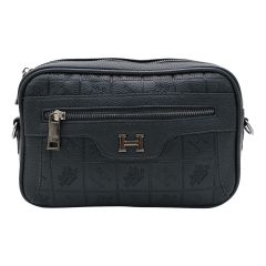 Embossed Black Zipped Side Bag For Women