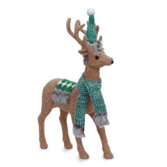 Christmas Decoration Deer Brown With Green Scarf