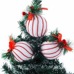Red & White Striped Christmas Ball Decorative Ornaments