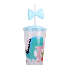 Plastic Tumbler with Straw Dinosaur Design 600ml