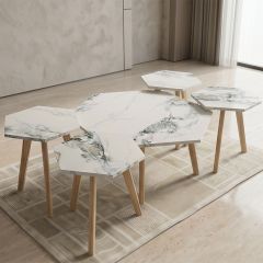 Wooden Tea Table Set Modern Rectangle