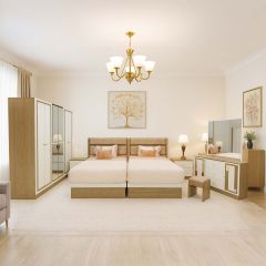 Modern Bedroom Set (1 Bed 120x200cm, 1x6 Door Wardrobe, 1 Night Stand, 1 Dressing Table)