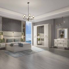 Modern Bedroom Set (1 Bed 180x200cm, 1x6 Door Wardrobe, 2 Night Stand, 1 Dressing Table With Stool)