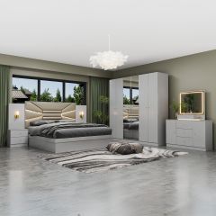 Double Bedroom Set-180x200cm (Bed + 1x6Doors Wardrobe + 2xNight Stand + Dressing Table With Stool)