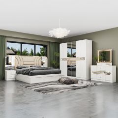 Double Bedroom Set-180x200cm (Bed + 1x6Doors Wardrobe + 2xNight Stand + Dressing Table With Stool)