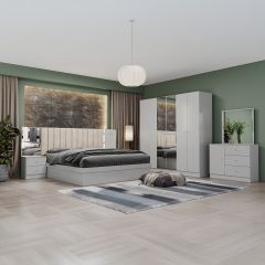 Double Bedroom Set-180x200cm (Bed + 1x6Doors Wardrobe + 2xNight Stand + Dressing Table With Stool)
