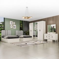 Modern Bed Room Set (Twin Bed + 1 Side Table + 1 Dressing Table + 6 Doors Wardrobe)