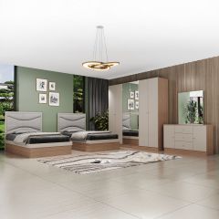 Modern Bed Room Set (Twin Bed + 1 Side Table + 1 Dressing Table + 6 Doors Wardrobe)