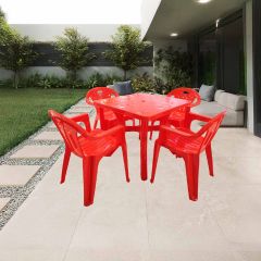 Plastic Table 4 Chair Red 7Box