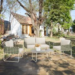 Bamboo Sofa Set Green/Beige 3+1+1