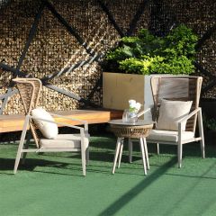 Outdoor Bambo Coffee Table Set (1 Table & 2 Chair)