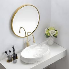 Countertop Marbleized Wash Basin Gloss White
