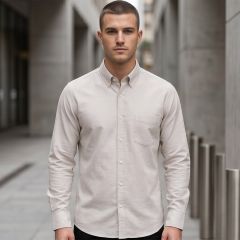 Men Regular Formal Shirt Beige Long Sleeve