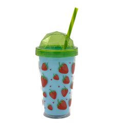 Decorated Double Wall Tumbler With Straw